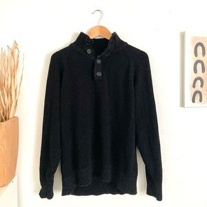 Black Mock-neck Half Button Collared Sweater